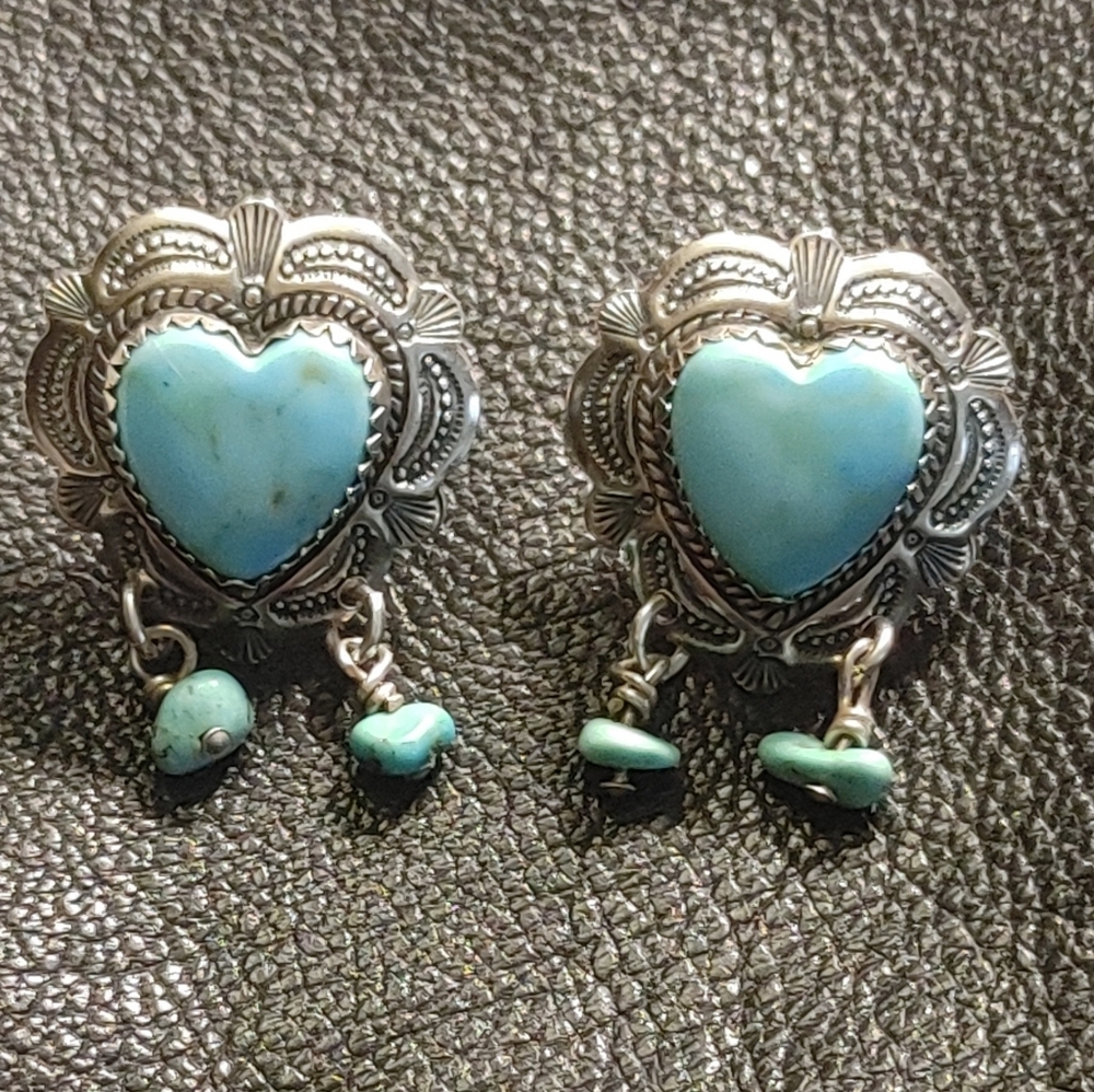 T.Q. Quoc Turquoise Inc Sterling and Turquoise Heart Post Earrings